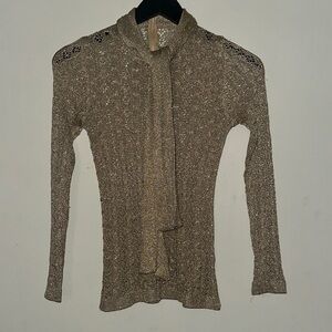 Metallic Knit Tie-Neck Sweater